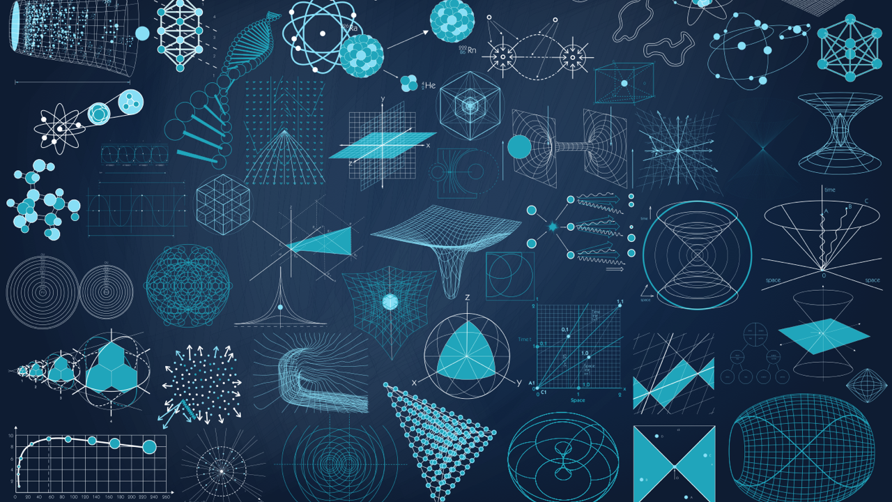 Various diagrams showing physics metrics, graphs, and topology